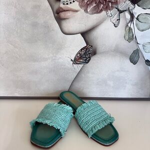 Naughty Monkey Aqua Fringe Slide Sandals